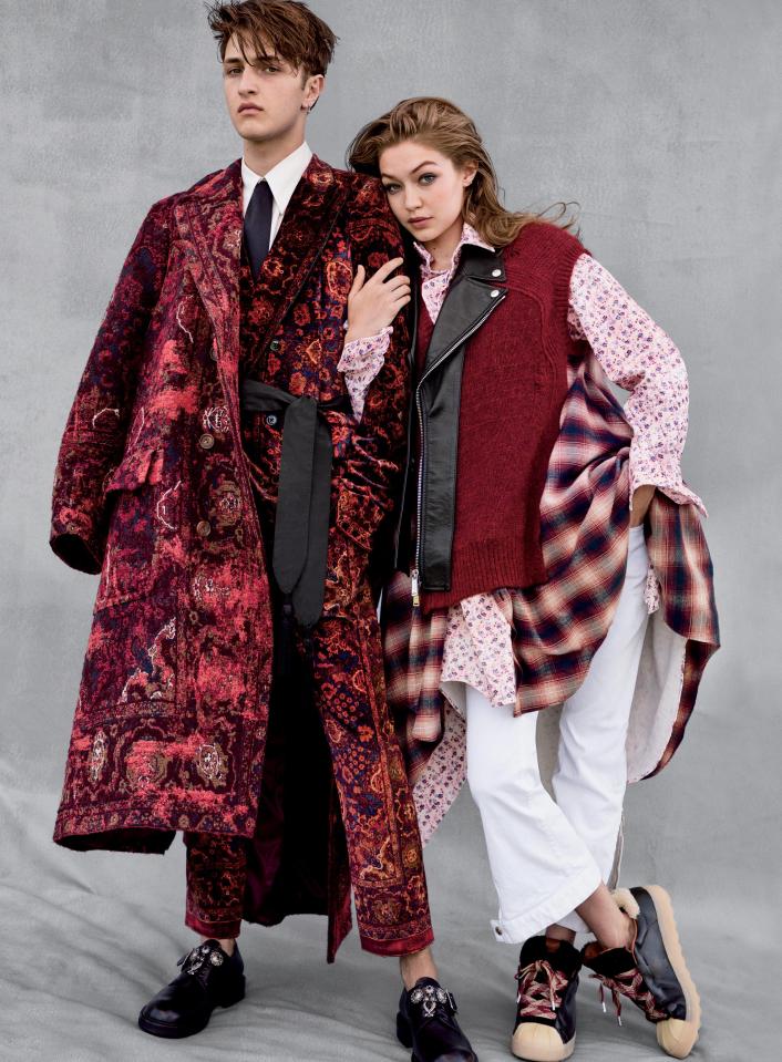 Gigi also posed up with her model brother Anwar with her younger sibling looking striking in an Alexander McQueen coat 