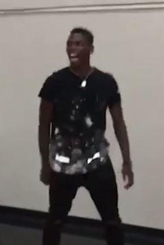 Paul Pogba celebrates after sinking a bucket from long range