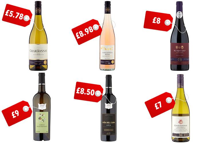  Some of the supermarket own-brand bottles you can get in the shops right now (left to right), Asda's ES Barossa Chardonnay , £5.78, Asda's ES King Valley Sangiovese Rosé, £8.98, Sainsbury’s Taste the Difference Pic St Loup, £8, Tesco finest* Greco 2016, £9, Tesco finest* Vina del Cura Rioja Reserva 2012, £8.50, Sainsbury’s Taste the Difference Barossa Australian Chardonnay, £7