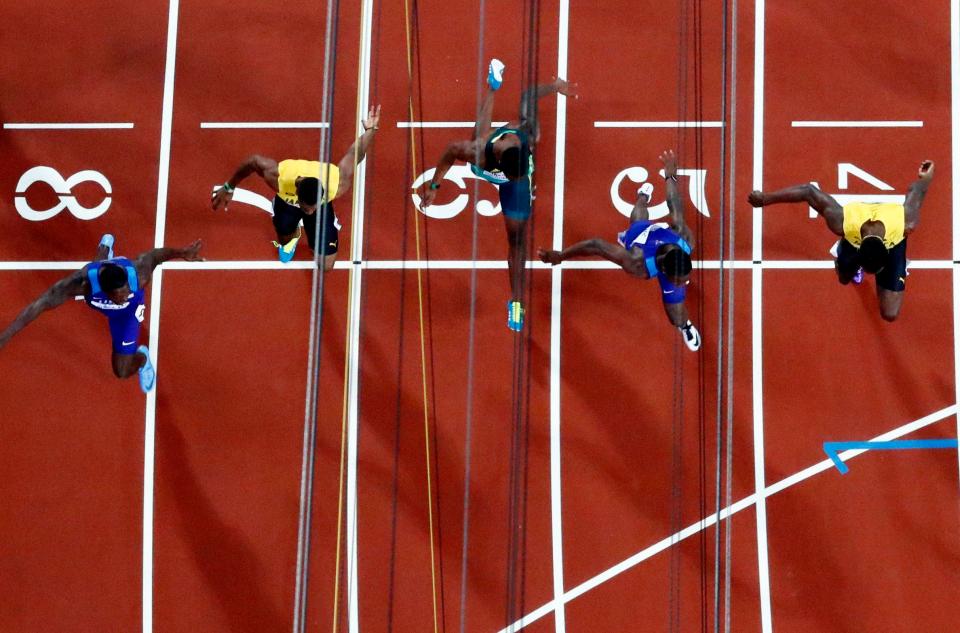 The view from above as Gatlin beats Coleman and Bolt to the line