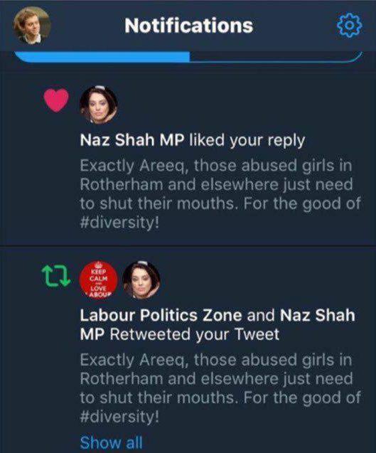  The MP both liked and retweeted the message from a Twitter account