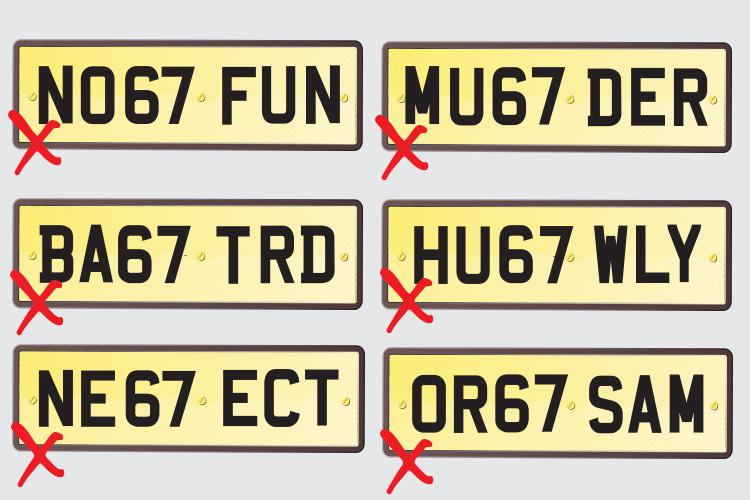  These are just some of the banned combinations the DVLA has prohibited from number plates