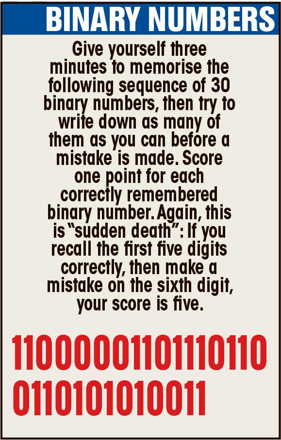  This test requires you to remember a set of binary numbers