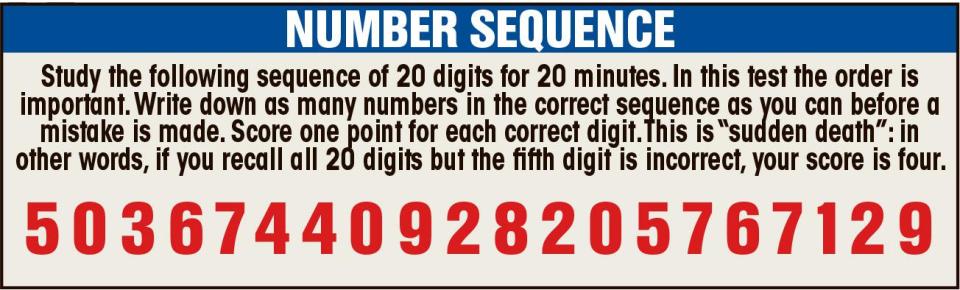  The order of the numbers is important on this test