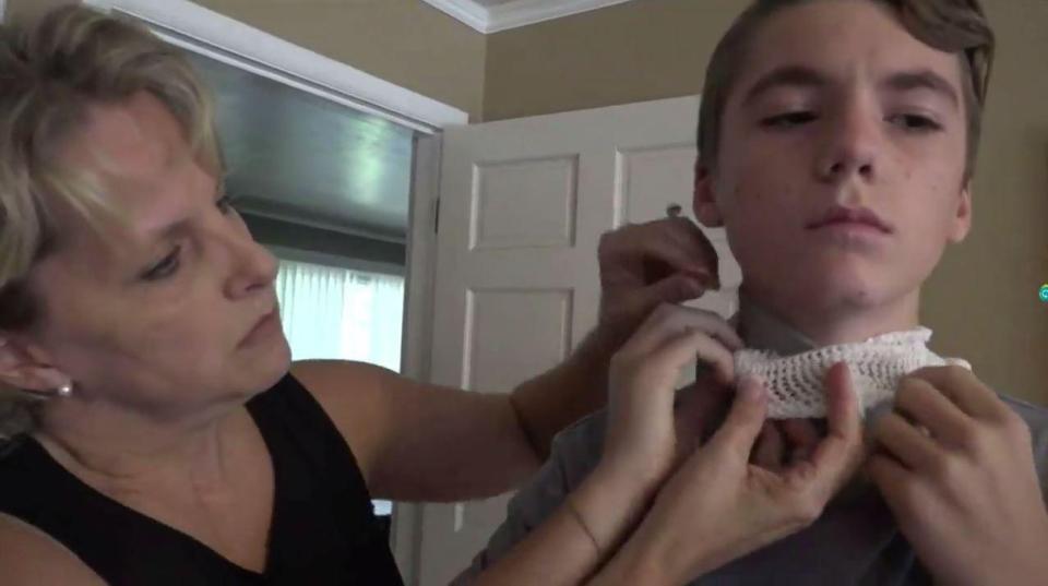  Nickolas told THV11: 'I felt this really bad burning on my neck and when I woke up I started screaming and crying'