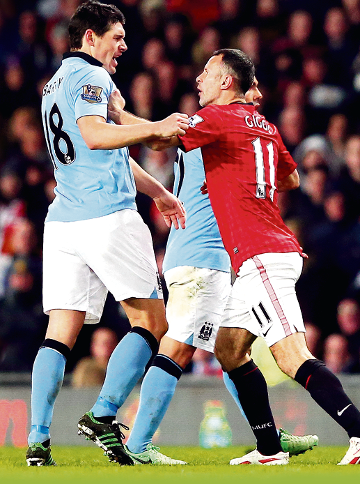 Gareth Barry clashed with Ryan Giggs at Old Trafford four years ago