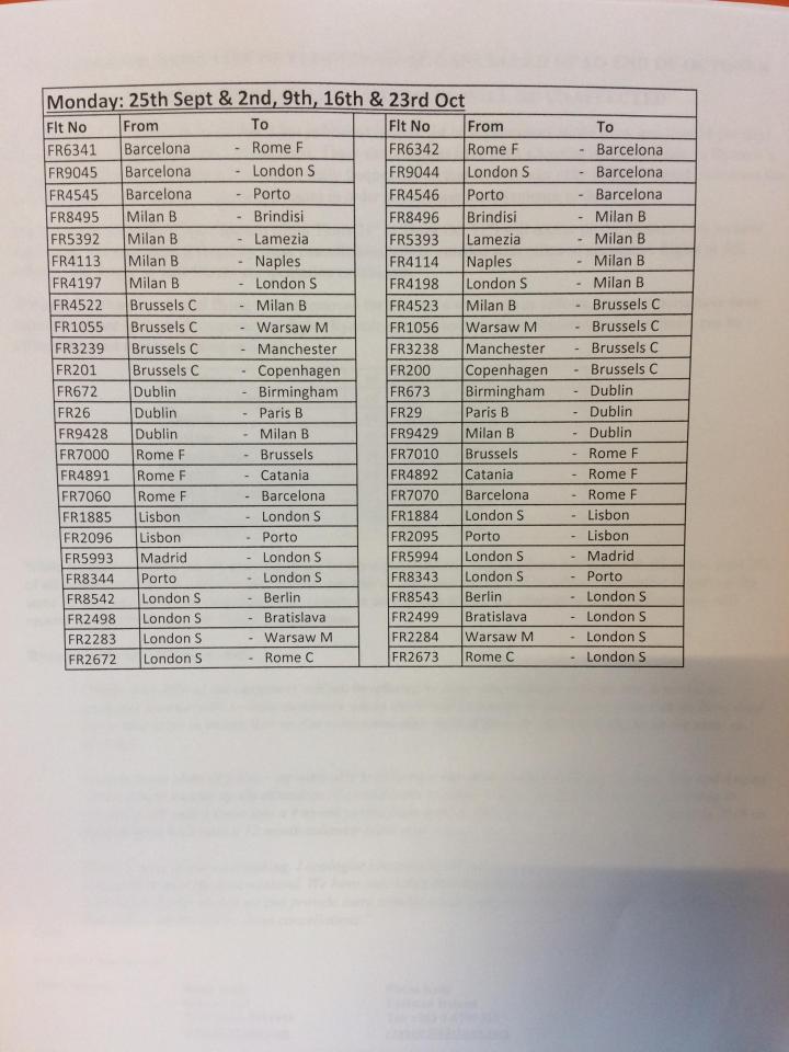 Just a handful of the flights that will be cancelled by Ryanair over the next six weeks 