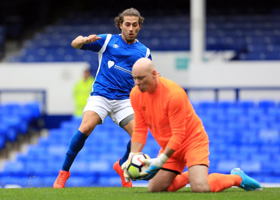 Kem Cetinay, not long back from hit TV show Love Island, is foiled by the keeper in this exchange