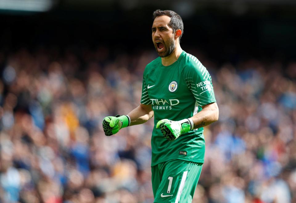  Manchester City's Claudio Bravo celebrates after Gabriel Jesus scores their third goal