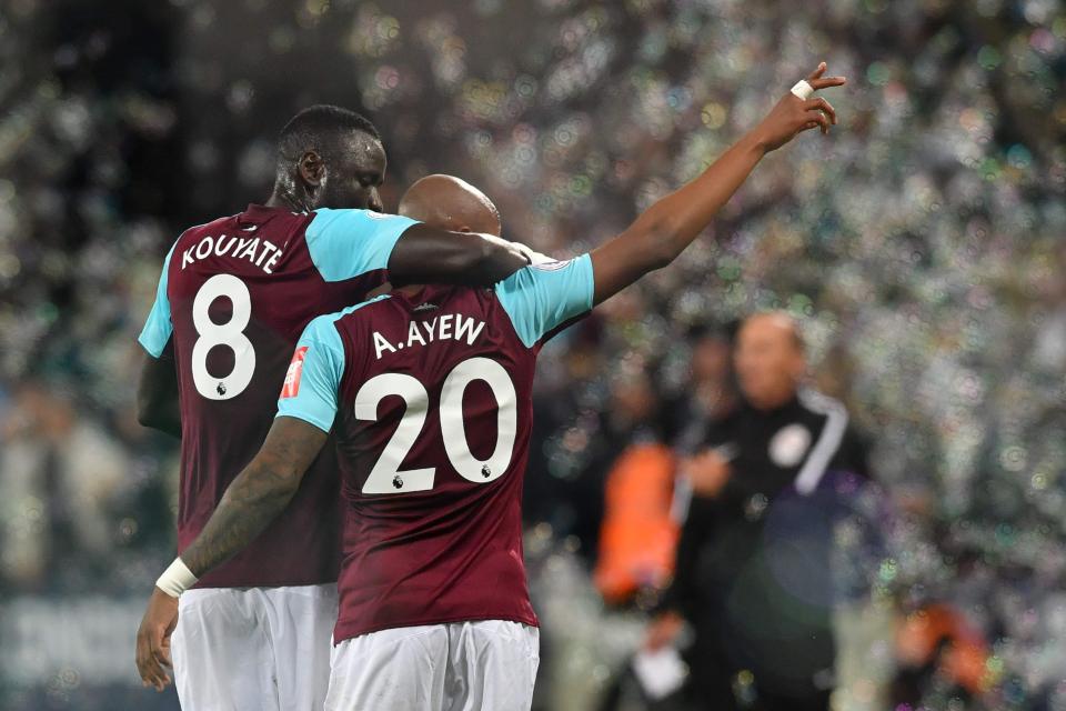  Andre Ayew celebrates as pressure was lifted from the shoulders of Slaven Bilic