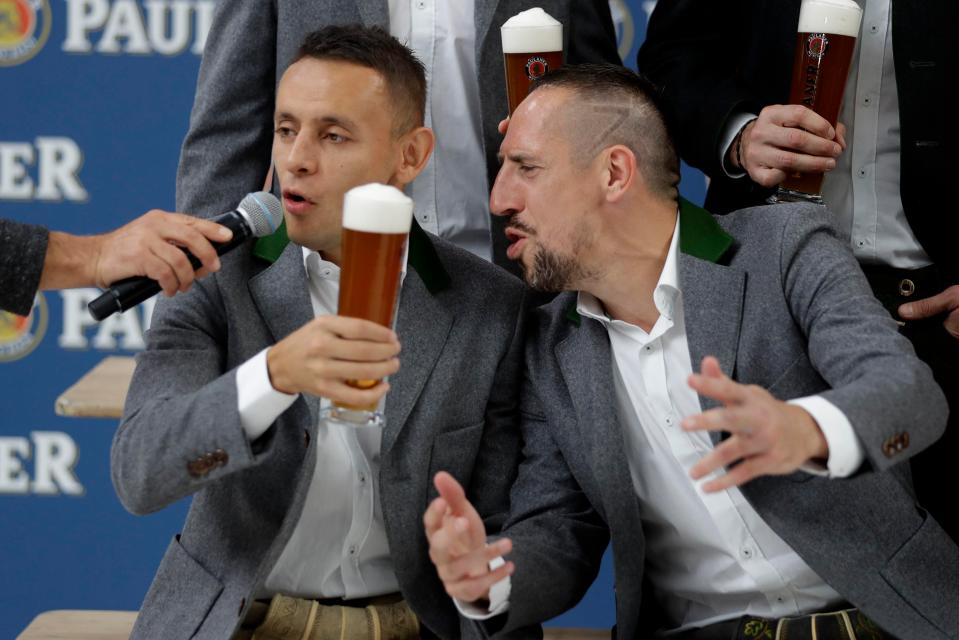 Franck Ribery appeared in good spirits at the beer event in Munich
