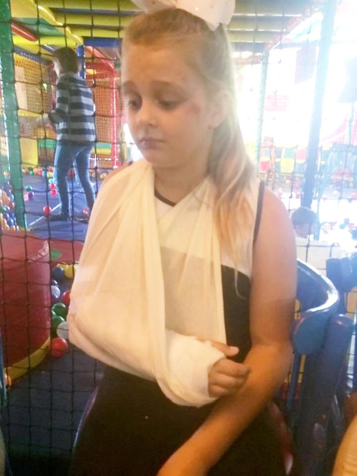  Casie Morrison broke her arm when she was shoved to the floor by a young boy with a knife
