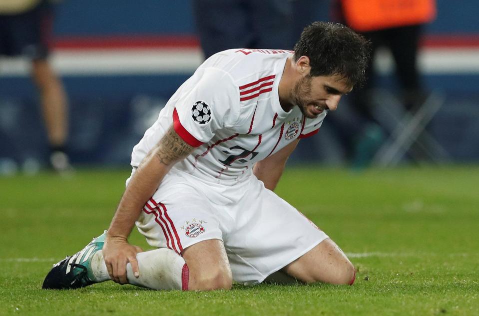  Bayern's Javi Martinez was brought to his knees by PSG