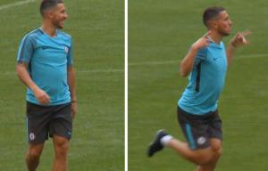 Eden Hazard appears to mock Raheem Sterling's running style in training gag
