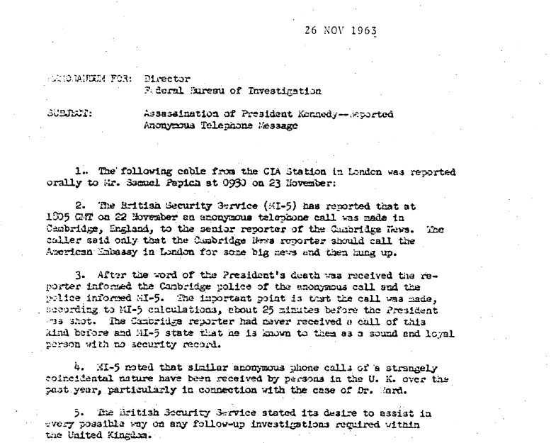 This document details the anonymous call made to a Cambridge News reporter