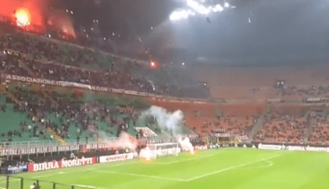 Firefighters had to distinguish flames that had been thrown from the upper tiers down to the goalmouth 