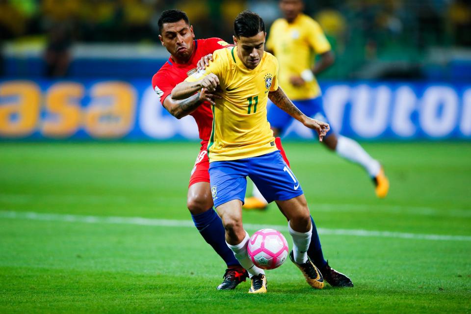 Philippe Coutinho in action for Brazil during their win over Chile