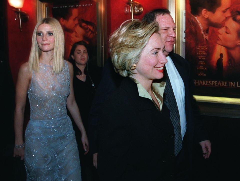 Hillary Clinton,Harvey Weinstein and Gwyneth Paltrow at the 1998 premiere of Shakespeare in Love