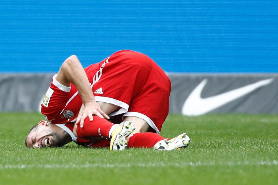  Bayern Munich Franck Ribery had to be taken off against Hertha Berlin with a knee injury