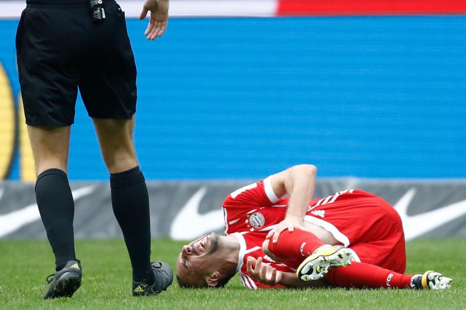  The French international was visibly in agony after overstretching for the ball