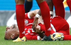 Franck Ribery collapsed to the floor in huge pain and it has broke that he has torn his ACL