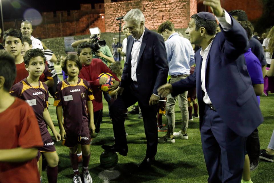 Former Bayern Munich manager Carlo Ancelotti was in Jerusalem on Monday afternoon to coach children