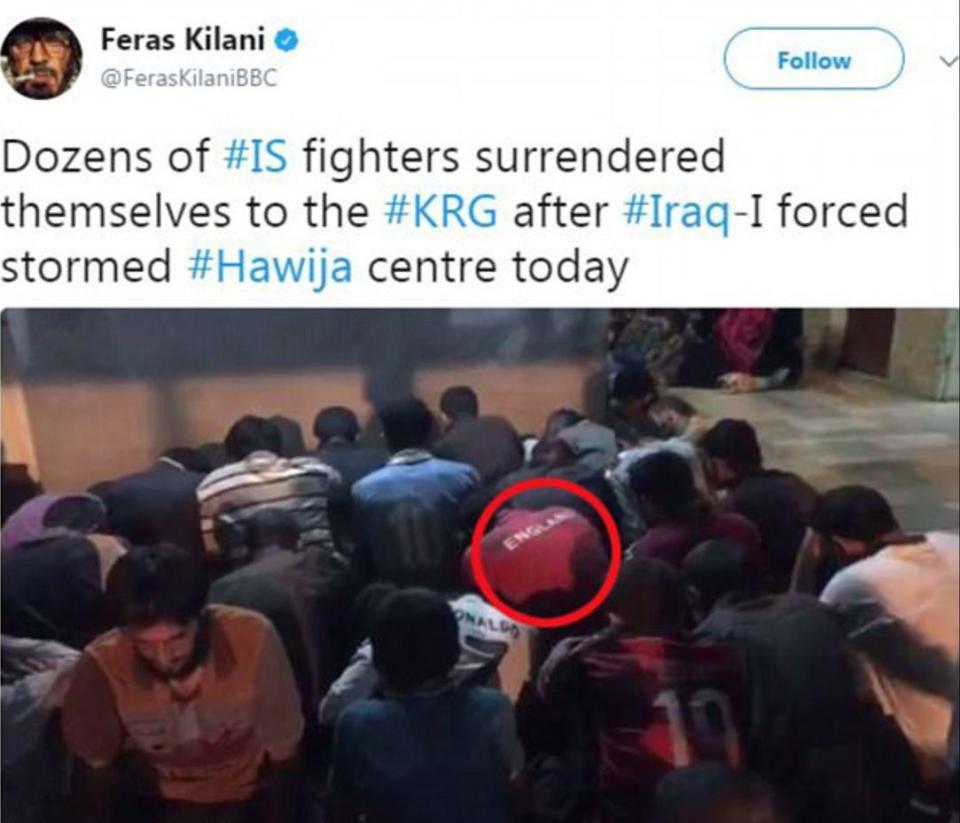  Some jihadis who surrendered appeared to be wearing England football shirts
