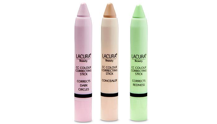  Aldi's Lacura CC Colour Correcting Stick Set for £4.99 includes three shades for tackling redness and blotches