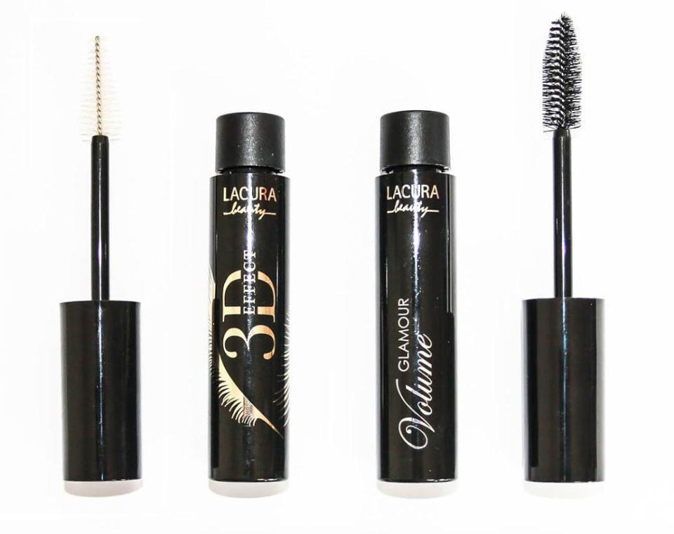  There are three mascaras in Aldi’s range, Lacura 3D-effect Mascara, Lacura XXL Extreme Lashes Mascara and Lacura Volume Sensational Mascara, cost £2.49 each