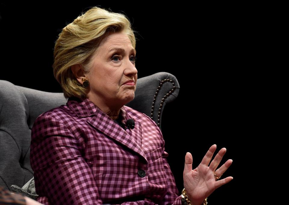  Hillary speaking at the Cheltenham Literature Festival yesterday
