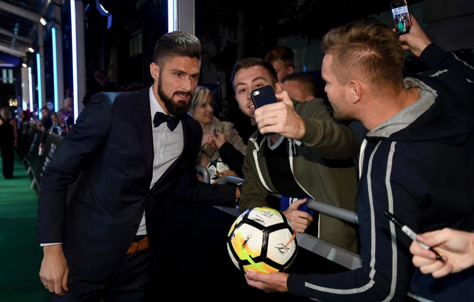 Olivier Giroud pictured arriving at the London Palladium