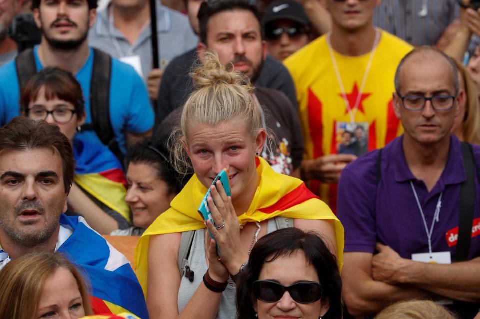 Independence supporters massed near the Catalan parliament on Friday 