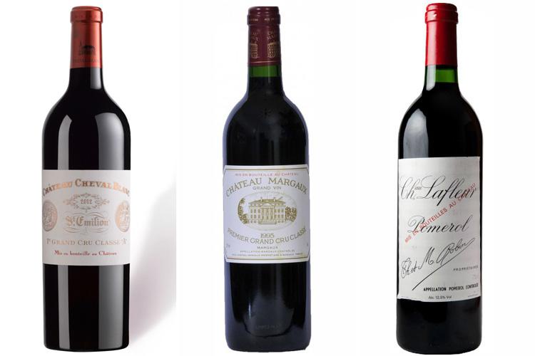 The wines Posh and Becks were quaffing add up to a cool £1747 with (l-r) Chateau Cheval 2012 Premiere Grand Cru Class A at £430, the £716 Chaateux Margaux Grand Vin 1995 and the £601 Chalafleur Pomerol 2006