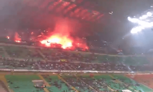The upper-tier was set alight by the Armada fan group during their Europa match against Milan