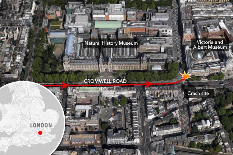 The black Toyota Prius crashes into several vehicles and pedestrians outside the busy museum