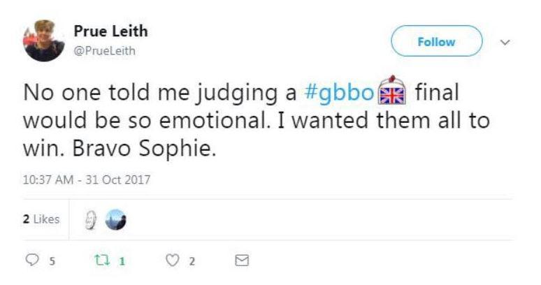 Prue's infamous tweet, posted 12 hours before the show aired