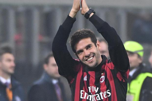 Kaka waves to San Siro crowd before AC Milan's clash with Austria Vienna