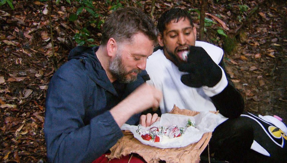  Iain and Amir Khan ate all the strawberries and cream they had won during the Dingo Dollar Challenge on last night's show