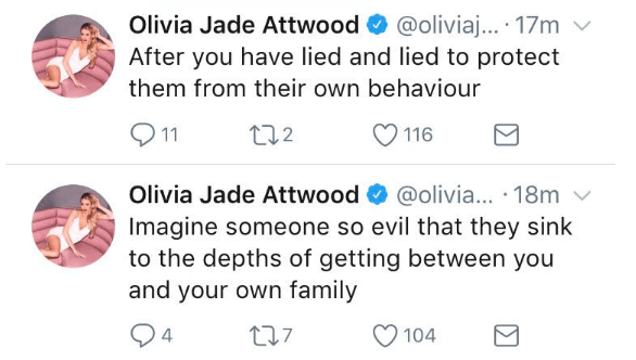  Olivia sparked concern among fans as she Tweeted - then deleted - two mysterious messages about someone 'evil'
