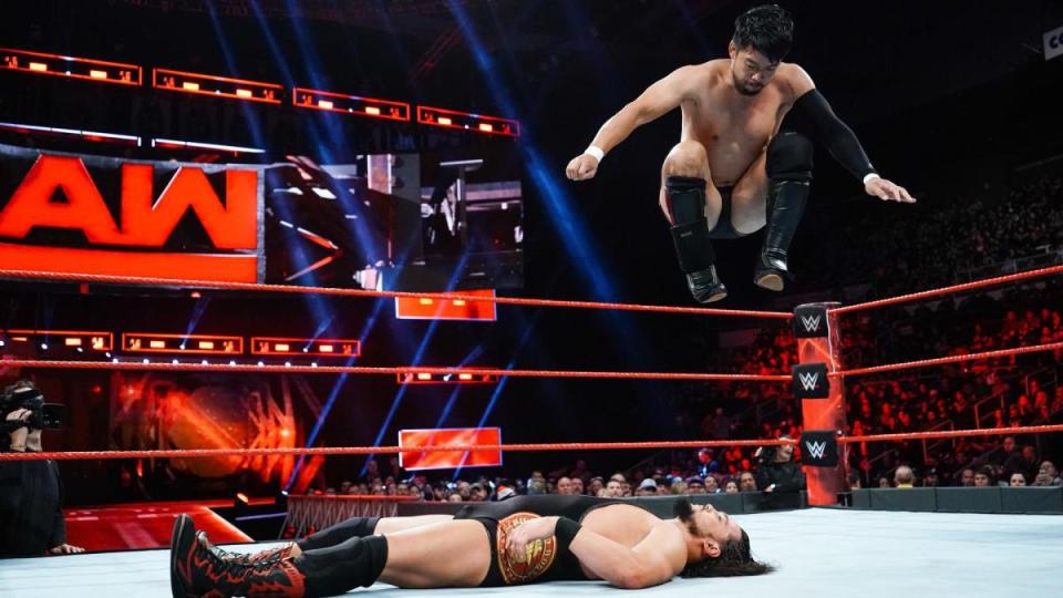  Hideo Itami drops a double foot stomp