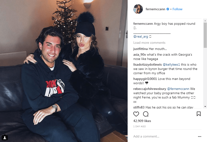 Ferne McCann posed for a picture with Towie co-star and close pal James 'Arg' Argent at her home in Brentwood, Essex, yesterday