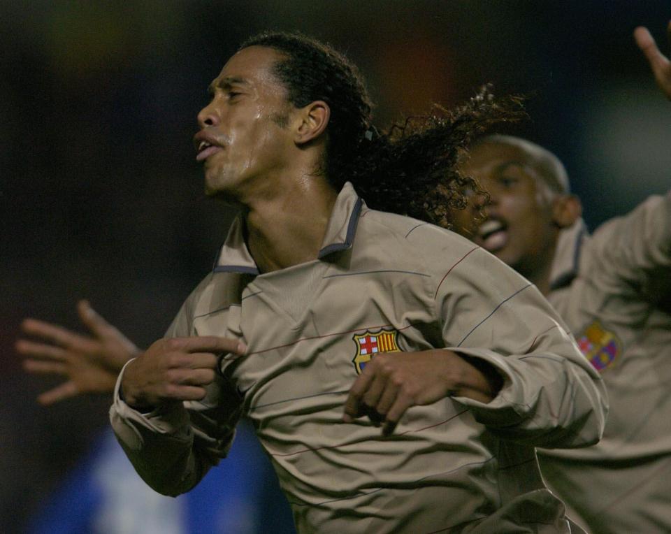  The Brazilian ace celebrates after scoring against the Blues