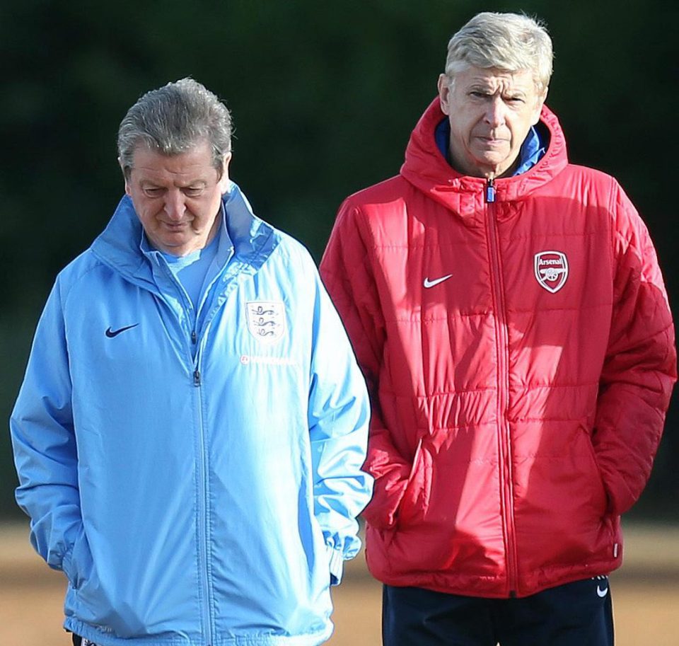  Roy Hodgson and Arsene Wenger chat during the former's stint as England boss