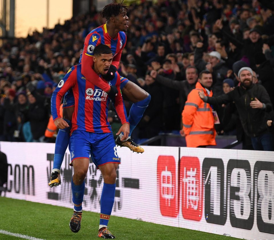  Ruben Loftus-Cheek and Wilfried Zaha celebrate victory over Stoke in front of their adoring Palace fans