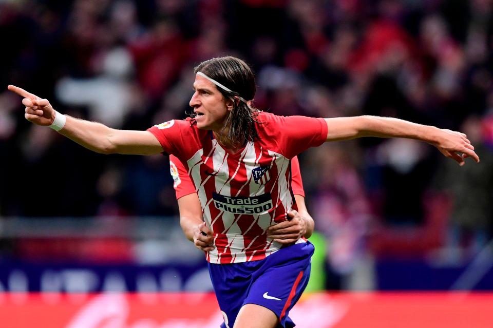  Filipe Luis celebrates after bagging the equaliser