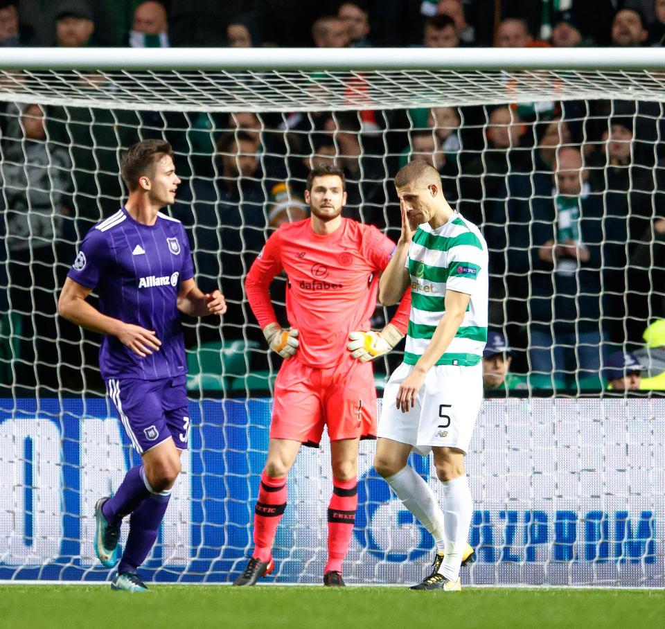  Jozo Simunovic looks dejected after his deflection caused Celtic's defeat