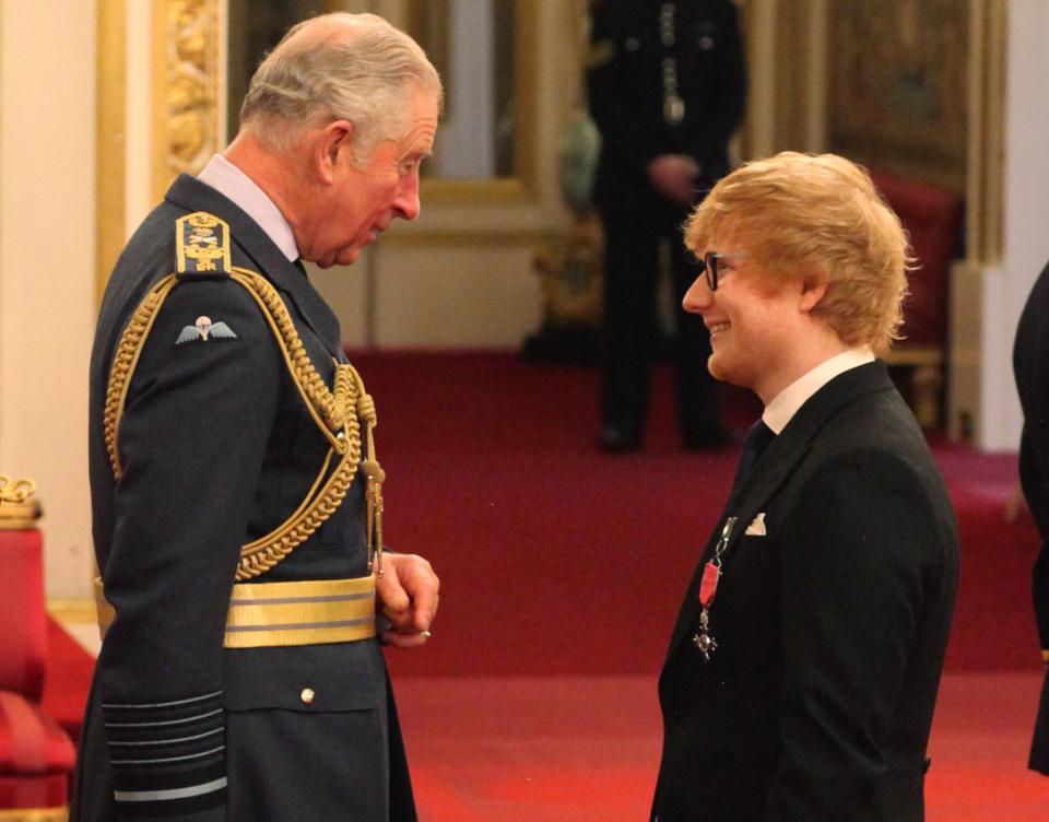The Shape of You singer was all smiles as he shook HRH's hand whilst collecting his MBE (short for Most Excellent Order of the British Empire)