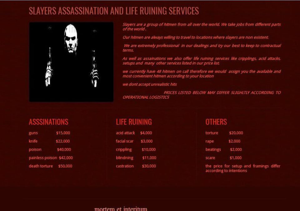 On site The Sun came across offered assassinations by shooting for an equivalent of £11,185