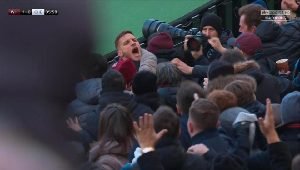  Jubilant Marko Arnautovic dived into the crowd after scoring his first goal for West Ham