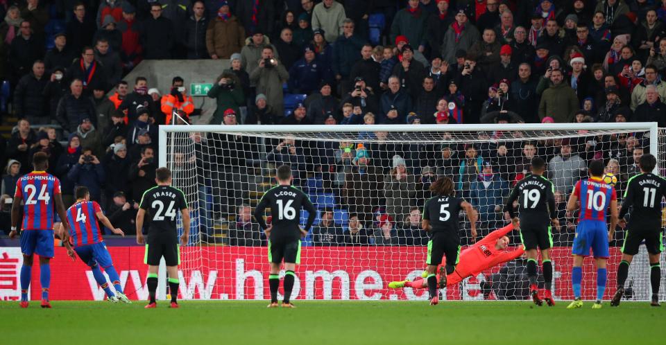 Luka Milivojevic nets his penalty earlier in the game for the Palace opener